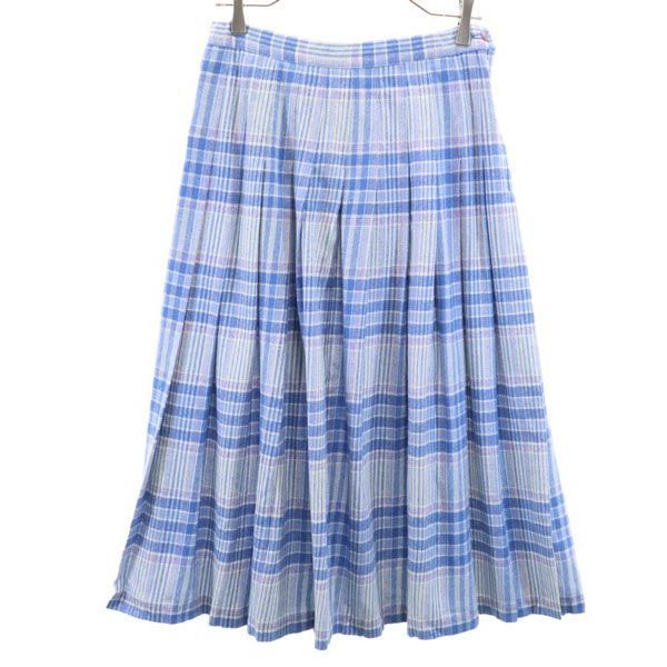70s USA製 ヴィンテージ チェック柄 ロング丈 ウール プリーツスカート 10 ブルー系 レディース 4,896円