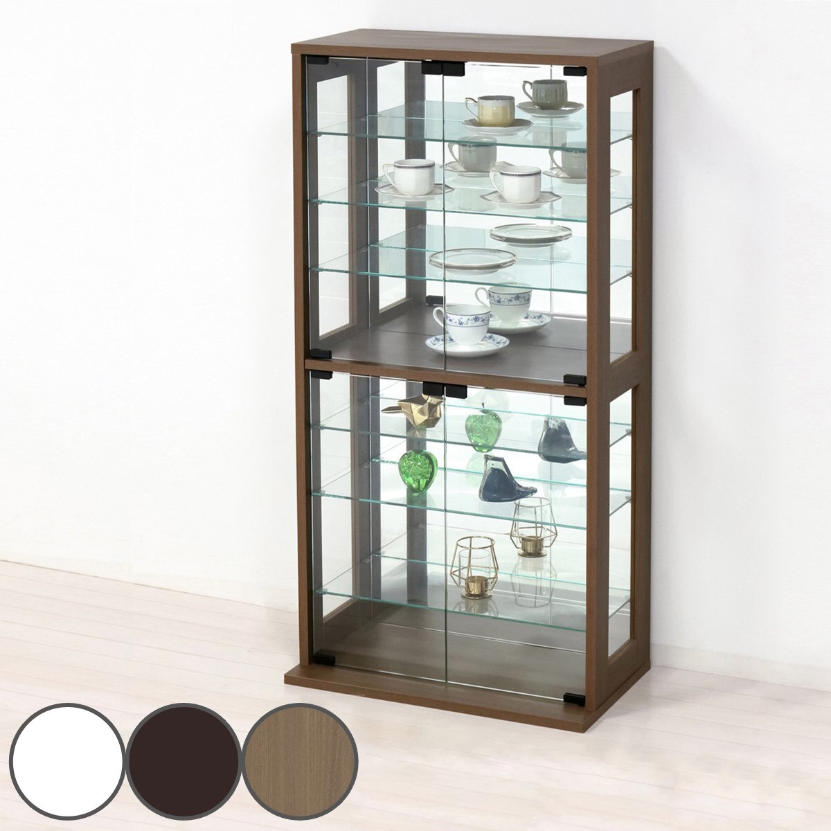 コレクションケース 幅60cm フィギュア ガラス コレクションラック コレクション 棚 ディスプレイケース 飾り棚 背面ミラー 収納 ホワイト ブラウン ウォールナット
