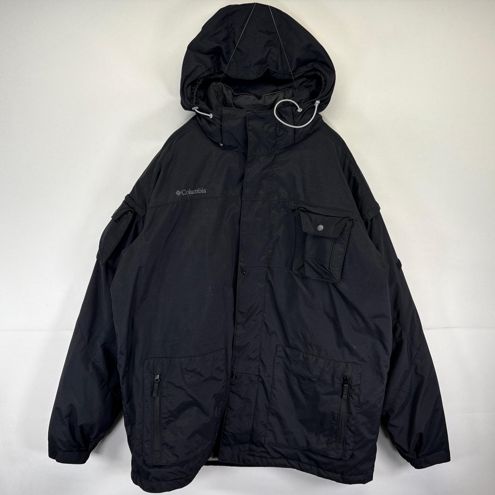 古着 ダウンジャケット パーカー フルジップ ワンポイントロゴ 大きいサイズ XLT ブラック メンズ