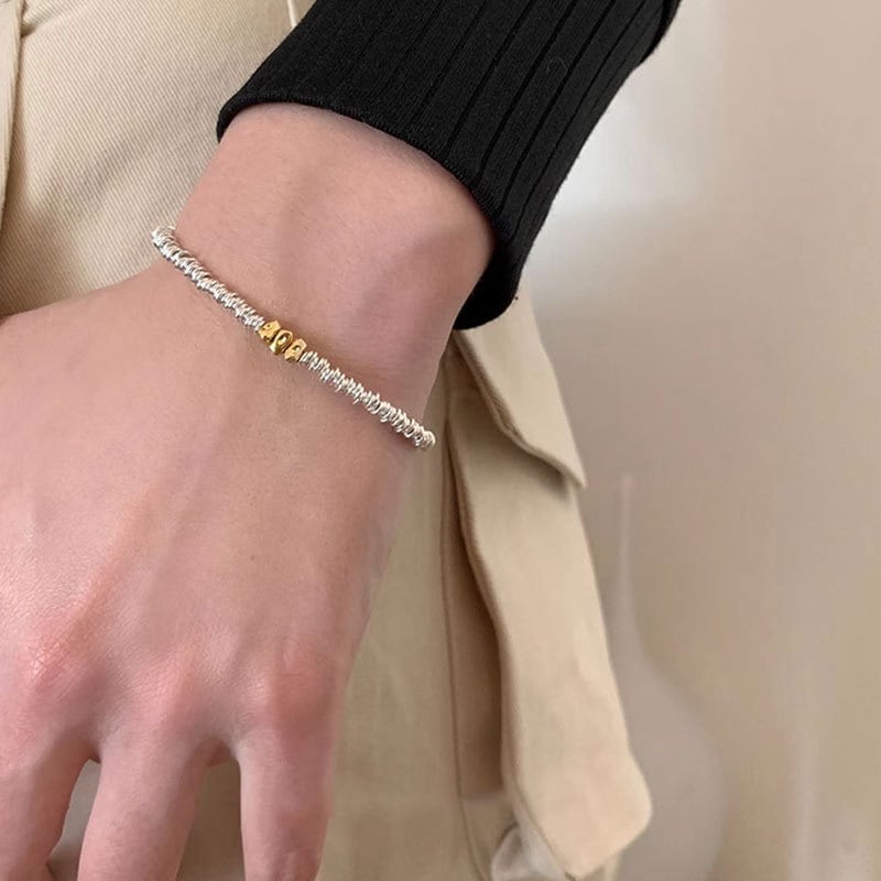 S925スターリングシルバーライトラグジュアリーニッチデリケートチーズサークルシェイプクラッシュシルバーブレスレットシンプルシルバーサークル