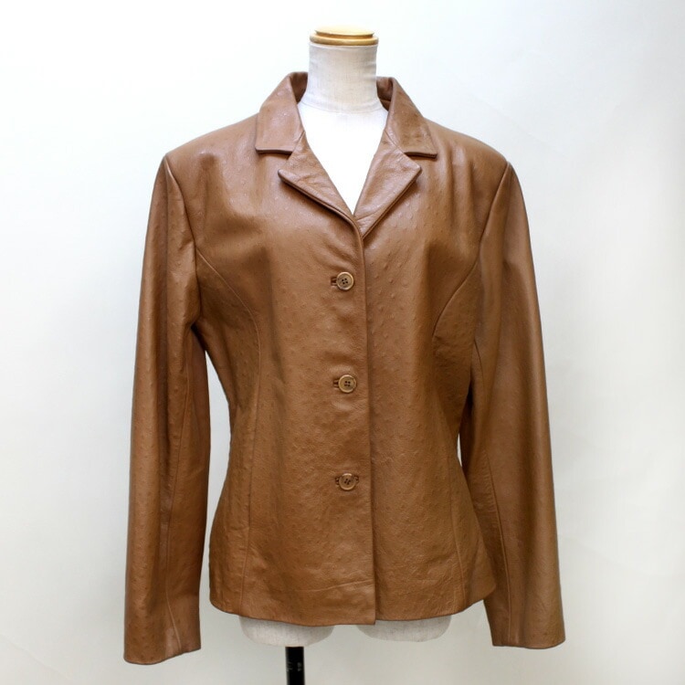 カウ レザー ジャケット オーストリッチ型押し ナッパ加工 キャメル レディース ギフト プレゼント 送料無料 17,750円