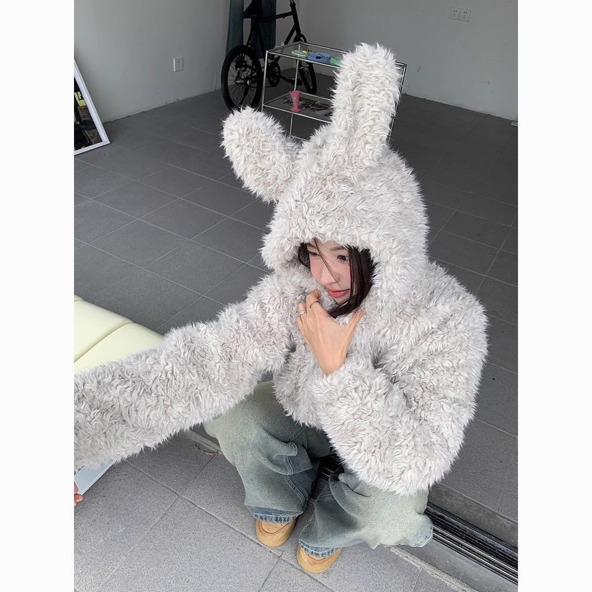 秋冬 新作 毛皮アウター フェイクファー アウター 毛皮アウター フェイクファー アウター ファーコート レディー ショット丈 アウター Vネック 毛皮コート韓国ファッション トップス