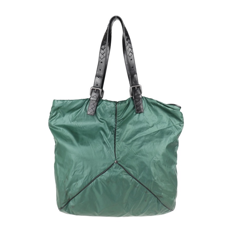 BOTTEGAVENETA ボッテガヴェネタ ショルダーバッグ 244898 スピンネーカー ナイロン レザー グリーン ブラック トートバッグ 本物保証 中古