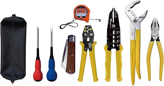 ツノダ 電気工事士技能試験工具セット 9点セット TS-E01S VVFストリッパー リングスリーブ用ミニ圧着工具付き