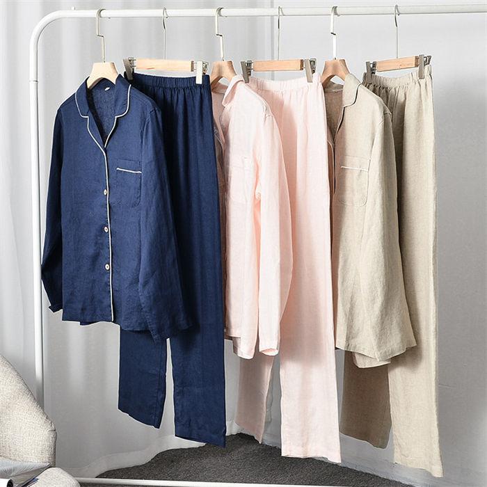 出荷が迅速である 独占販売 男女兼用 100％麻素材 パジャマ 前開き 長袖 リネン メンズ レディース カップル ペアルック ルームウェア 結婚祝い プレゼント ペアパジャマ 上下セッ 本日限り