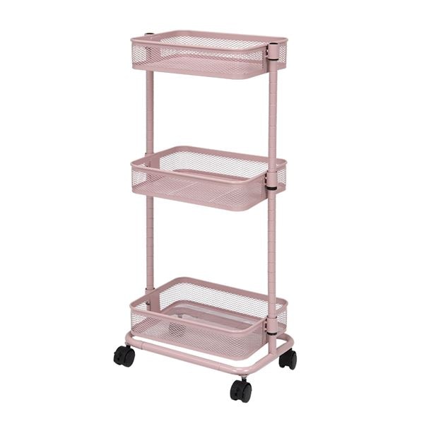 トローリーワゴン/リビング収納 スモーキーピンク 幅38奥行26高さ80.5（46.5）cm 組立式 キャスター付き 高さ調節可