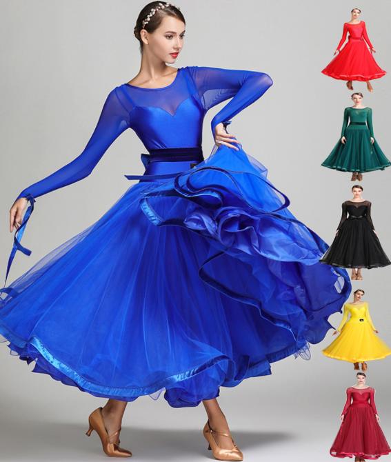 モダンドレス　チュールドレス　フリル社交ダンスドレス　バレエラテンダンス衣装　ワルツドレス　競技着 練習服　レッスン着　発表会舞台演出服　パーティドレス