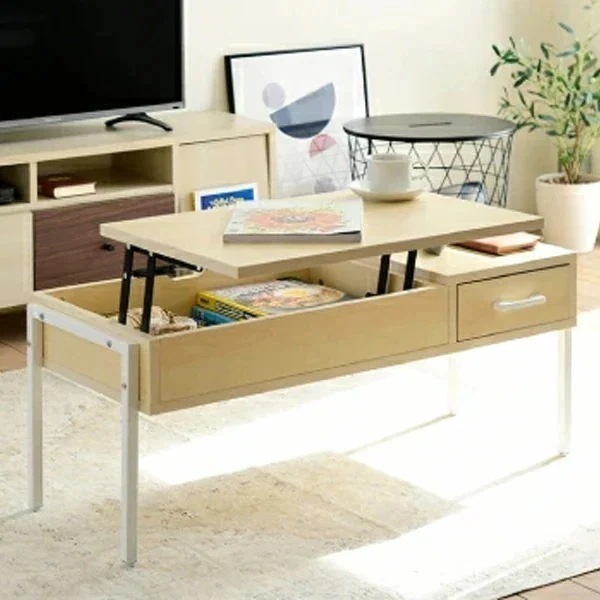 昇降式 幅94.5cm リフティングテーブル KKS-0025-WHNA ホワイトナチュラル