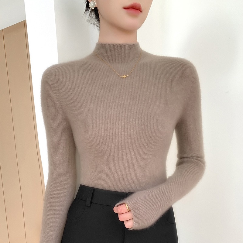 秋冬新作レディース カシミア セーターモックネックスリムフィット柔らかく快適肌に優しくインナーニット セーターとして重ね着に です