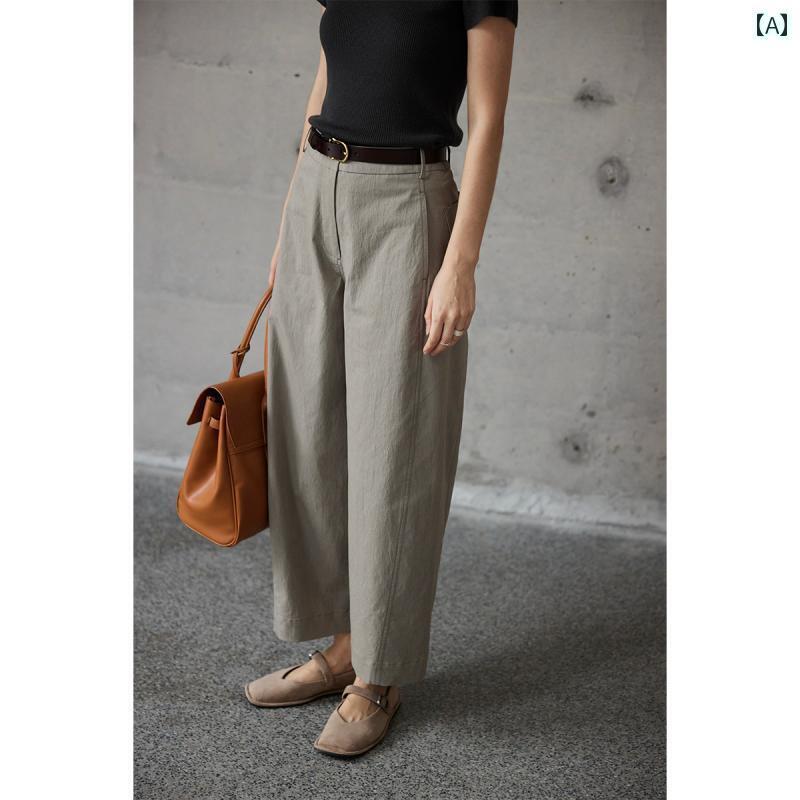 レディース　カジュアル　パンツ moofeel テクスチャー ド 9 ポイント カジュアル パンツ 女性用 秋用 薄手 ハイウエスト キャロット型 スーツ ワイド レッグ