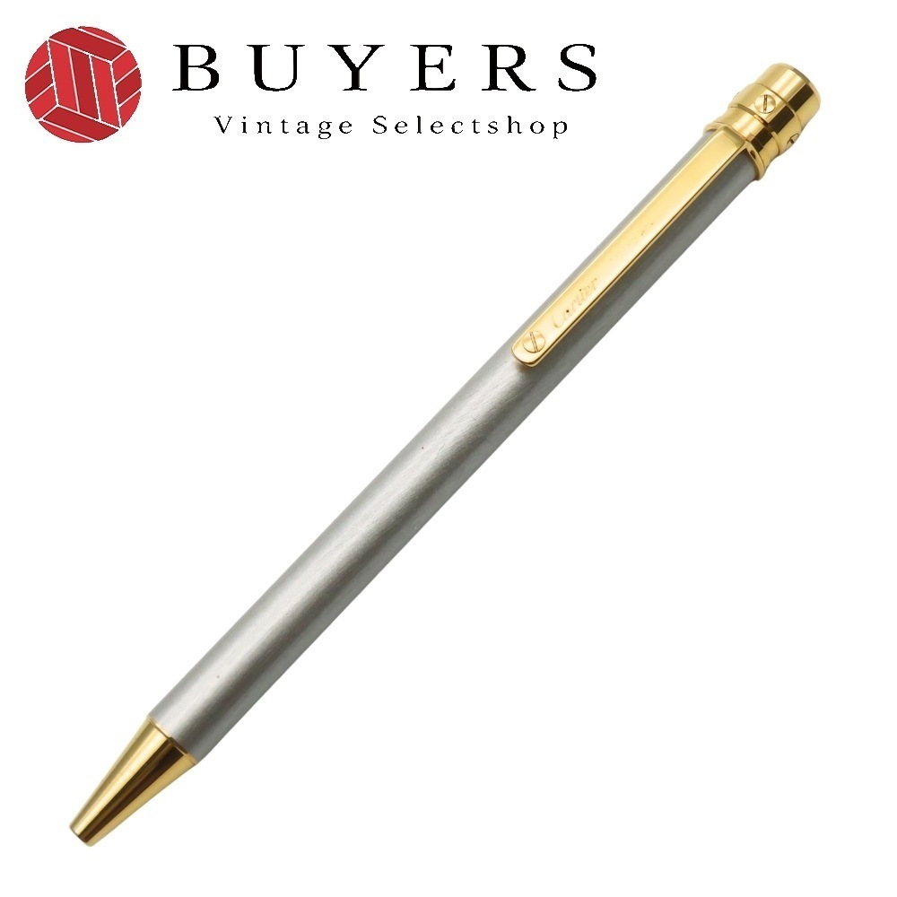 中古 ボールペン サントス・ドゥ・カルティエ ST150192 スチール メタル シルバー ゴールド 回転式 レディース メンズ