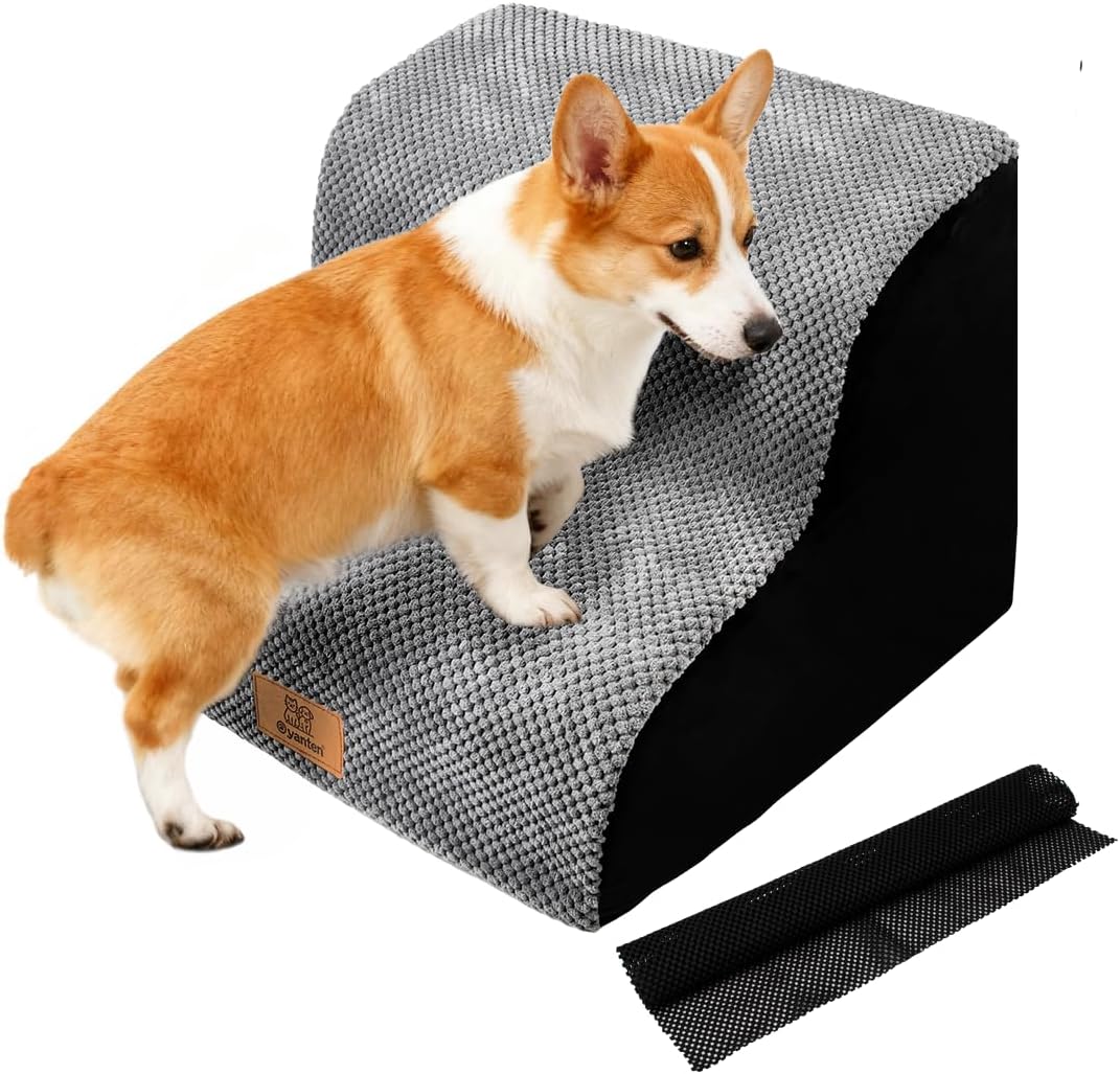 小型犬・高齢犬用 2段ステップ 滑り止めマット付き 取り外し洗えるカバー 手持ち付き