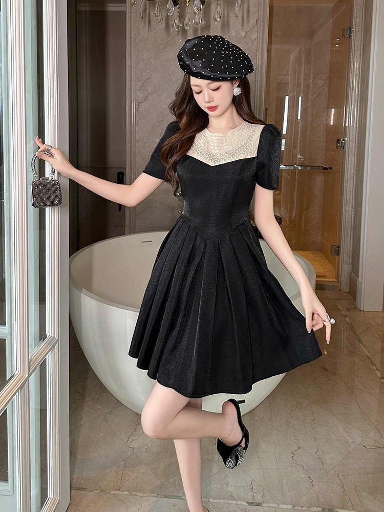 【JY.上品】 2025夏新品 ハイウエスト ショート パール飾り ドレス パーティー キャバ 大人 同窓会 披露宴 卒業式 結婚式 演奏会 ウェディング 二次会 メガ割