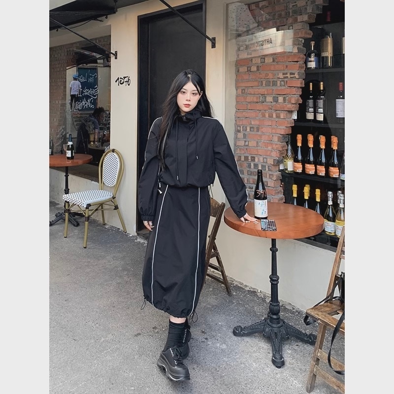 【セットアップ】ショートジャケット＋ミモレスカート ウインドブレーカー ジャケット スポーティー set up レディース スポーツウェア カジュアル C456