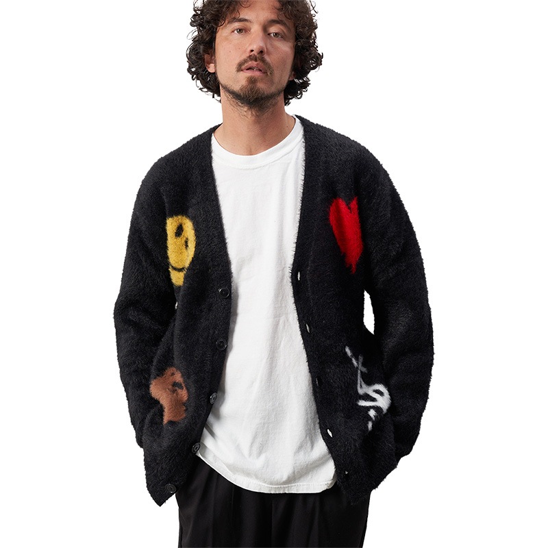 スタッドマフィン カーディガン STUD MUFFIN ニット セーター トップス メンズ レディース ブランド 大きいサイズ おしゃれ 人気 Vネック黒