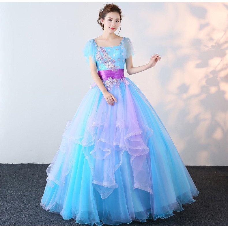 高級感 ロング丈 ウェディングドレス カラードレス パーティー 二次会 結婚式 花嫁ドレス 花嫁 ロングドレス 披露宴 上品 ブルー