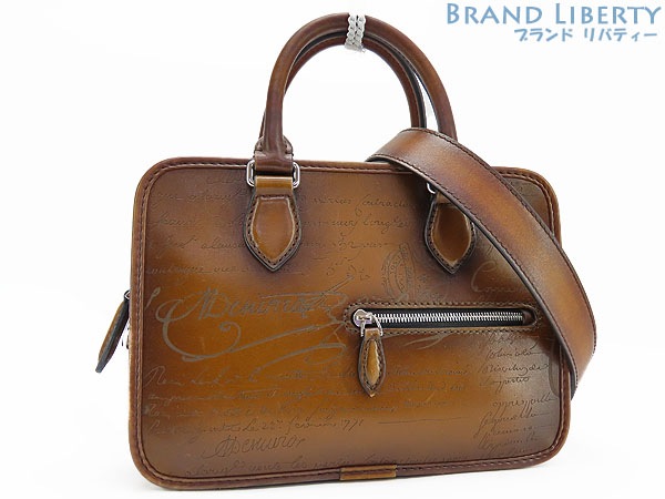 外美品ベルルッティカリグラフィUNJOURGULLIVERアンジュールガリバー2WAYハンドバッグショルダーバッグブラウン