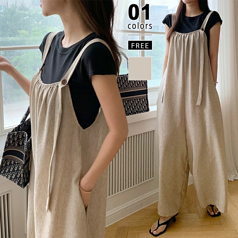 [迅速な配達][限時割!引!]サロペット パンツ ワイドパンツ オールインワン レディース サロペットパンツ ゆったり ワイド 大人 ノースリーブ カジュアル サロペットレディース 涼しい リネン混