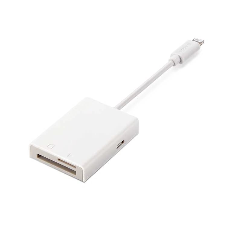 Lightningカードリーダー メモリーカードリーダー Lightningコネクタ SD+マイクロSD Type-C変換アダプタ付 iPhone ケーブル7cm ホワイト