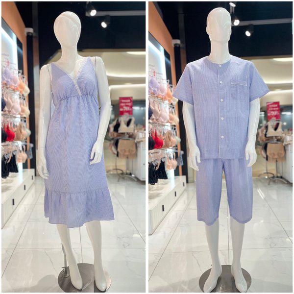 [スターフィールド高陽] チャルランと涼しい綿混ストライプ男女カップルパジャマセット(GW8904T MP8904B)