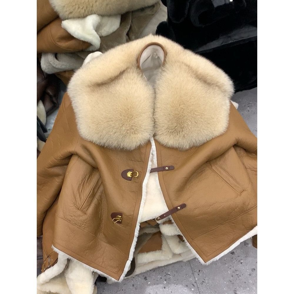 韓国ファッション 皮ジャンパー 秋AWアウター 人気 秋ジャケット カジュアル 高級感 ファーカラーAWAWアウターダウン混綿ジャケット 福袋