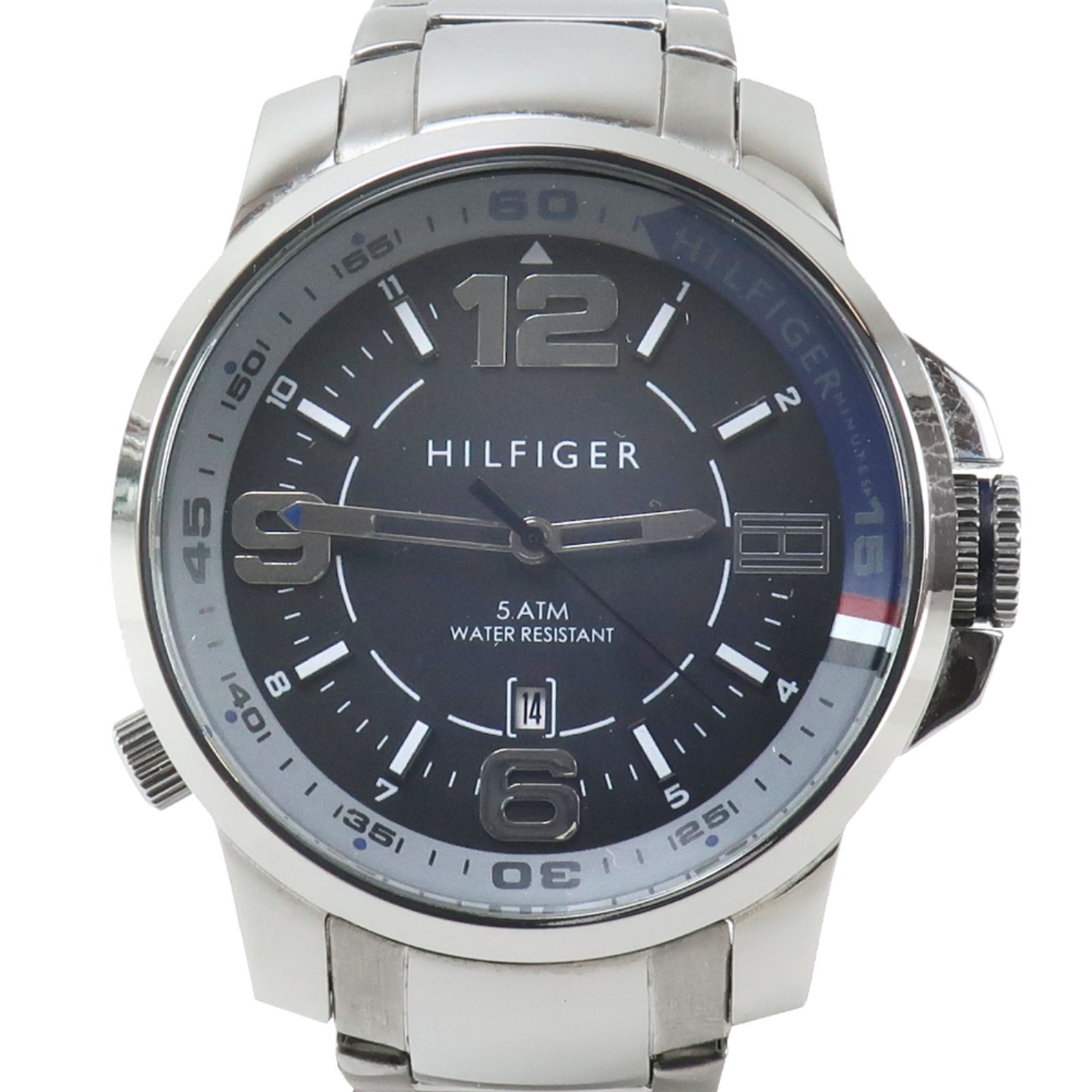 TOMMY トミー・ヒルフィガー 1791012 腕時計 ステンレススチール シルバー クオーツ アナログ表示 メンズ 黒文字盤 中古品 A+ランク