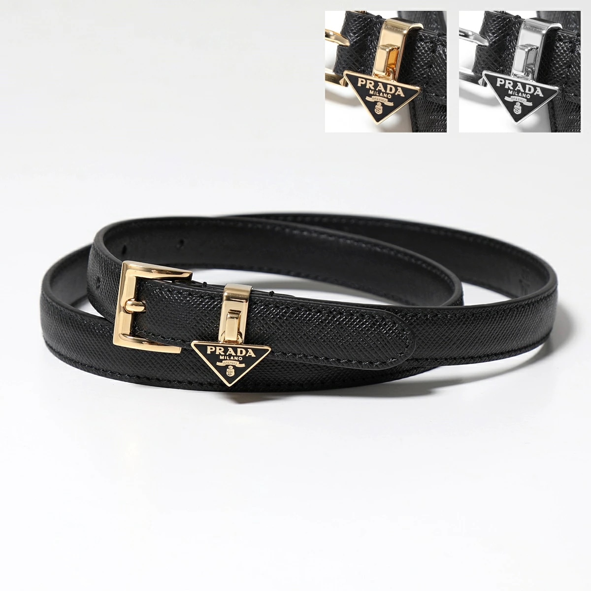 PRADA プラダ ベルト 1CC499 053 レディース SAFFIANO サフィアーノレザー トライアングルロゴ メタルチャーム ナローベルト カラー2色
