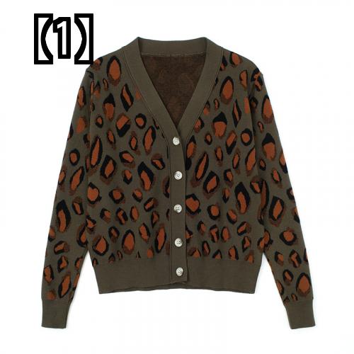 ヒョウ柄 ニット セーター レディース レオパード トップス 秋冬 レトロ ファッション ニット カーディガン グリーン ブラウン 5,402円