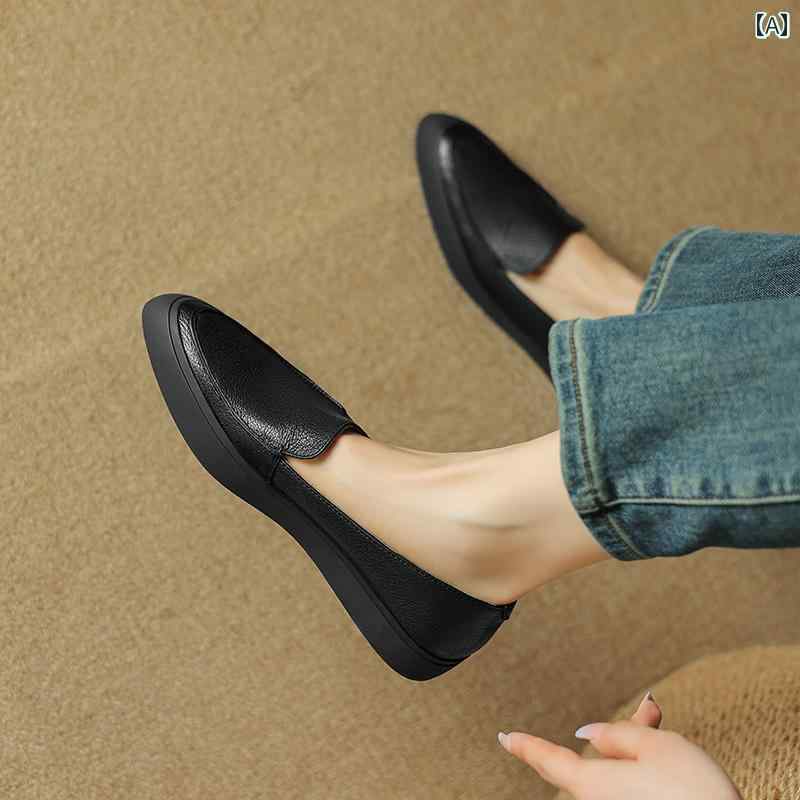 ローファー レディース 通勤 オフィス 仕事 革 グラニー シューズ 厚底 ポインテッドトゥ 深口 スリッポン 秋 快適 ミュール シューズ シングル シューズ