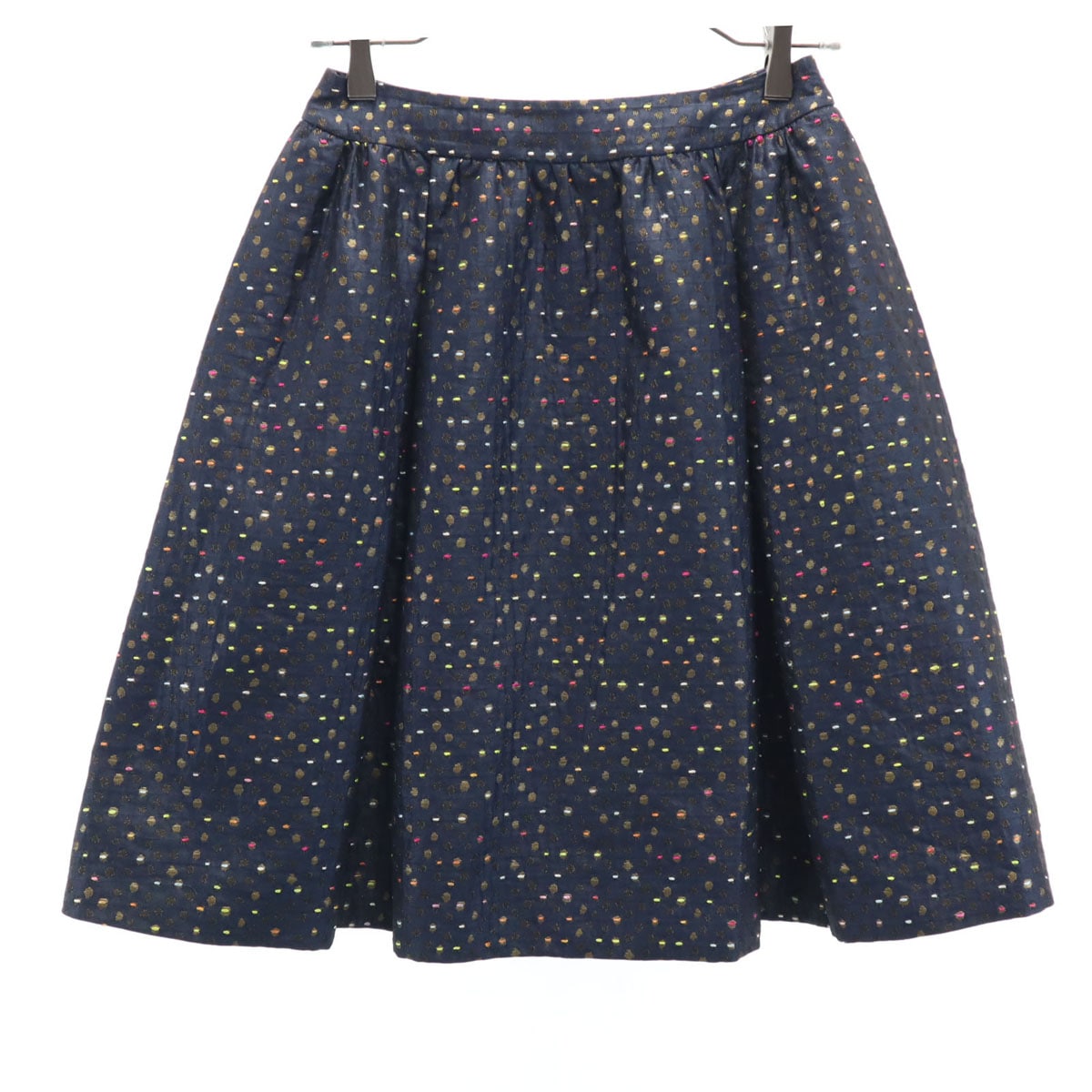Rene ルネ 日本製 ドット柄 ミニ丈 スカート 34 ネイビー TISSUE レディース 古着