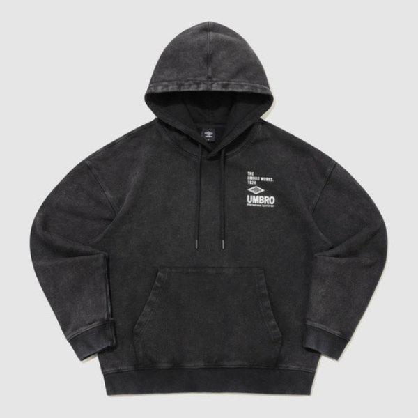 フードティーVQA UR121CHD21-DCH HBL オムグレイ ヴィンテージ アップリケ フードTシャツ DARK CHARCOAL