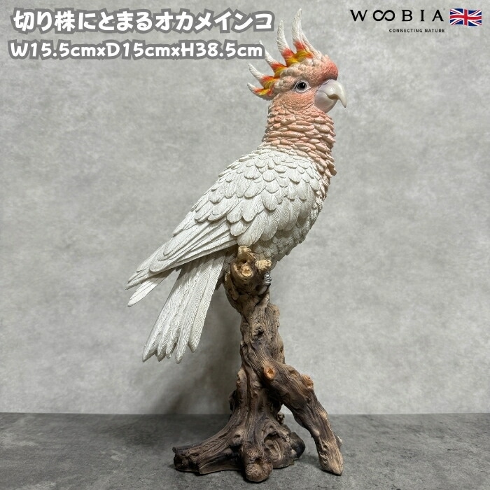 かわいい 鳥 置物 動物 切り株にとまるオカメインコ 赤白 高さ38.5cm woobia ウービア おしゃれ ガーデン インテリア トイレ オブジェ 可愛い プレゼント 北欧 玄関 雑貨 モダン 面
