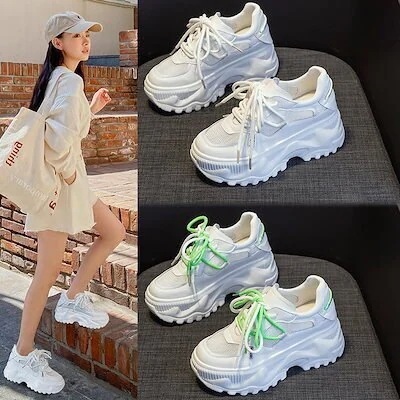 8cm身長UP厚底靴厚底 スニーカー スニーカーレディース夏春秋メッシュ通気性イン厚底高揚運動qoo10