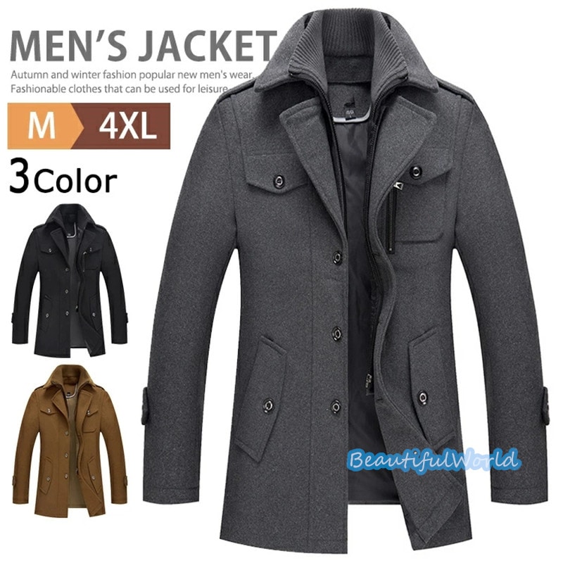 チェスターコート メンズ カシミヤコート ウールコート ミドルコート ロングコート ビジネスコート 冬服アウター 無地 紳士服 防寒 保温 秋冬 暖かいN12