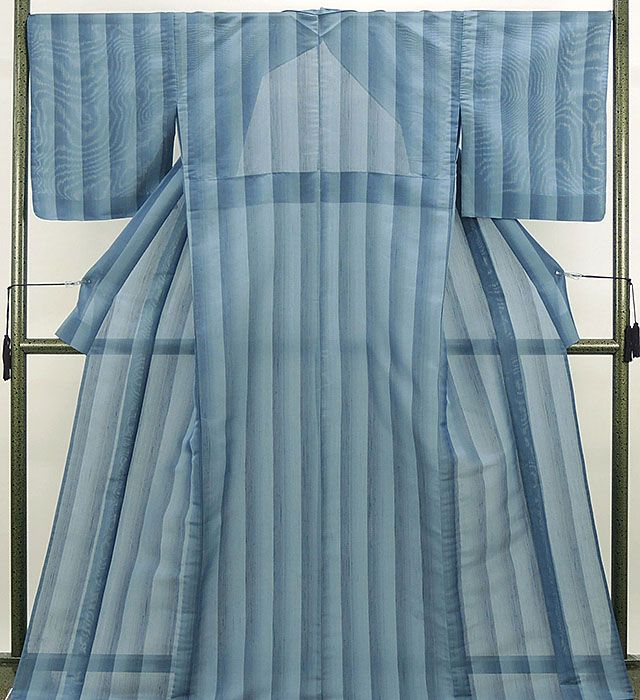 夏物 紬 新品仕立済 正絹 夏物 蕪重織物謹製 夏織物夏陰 縦縞ぼかし 紗紬 新品 仕立て上がり 着