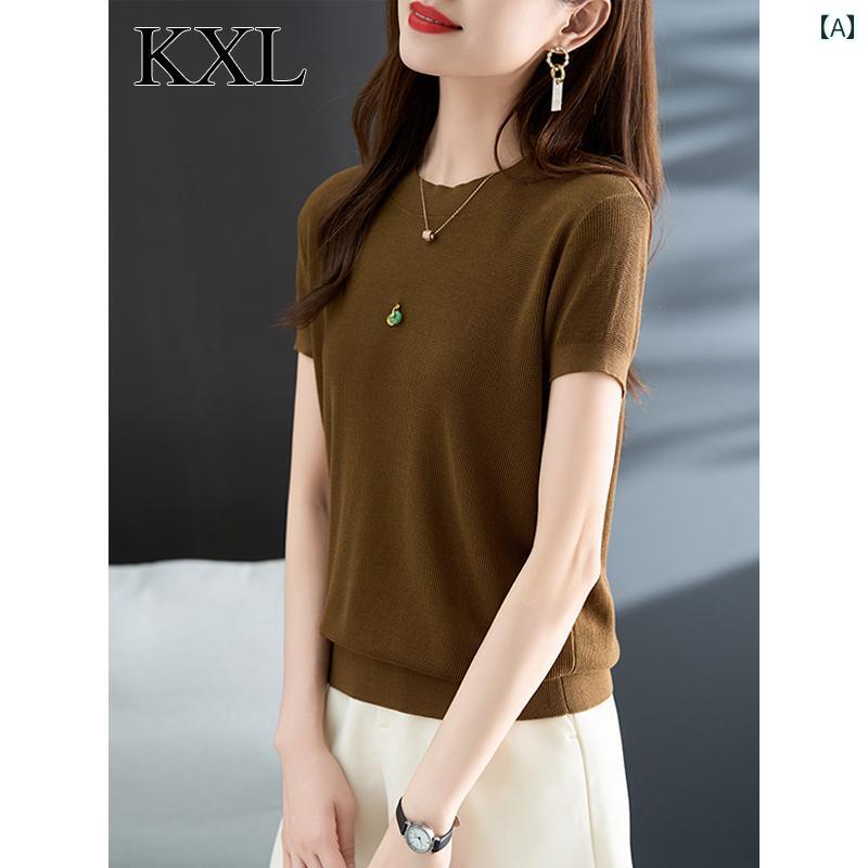 トップス レディース おしゃれ 上品 通勤 オフィス カジュアル 夏 ベーシック シンプル 薄手 涼しい 涼しい ひんやり 快適 半袖 Tシャツ テンセル シャツ