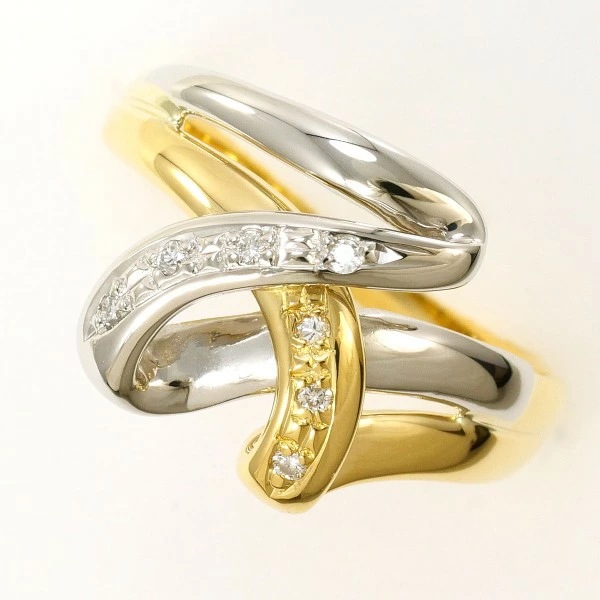 PT850 プラチナ K18YG リング 指輪 10号 ダイヤ 0.04 ジュエリー 中古