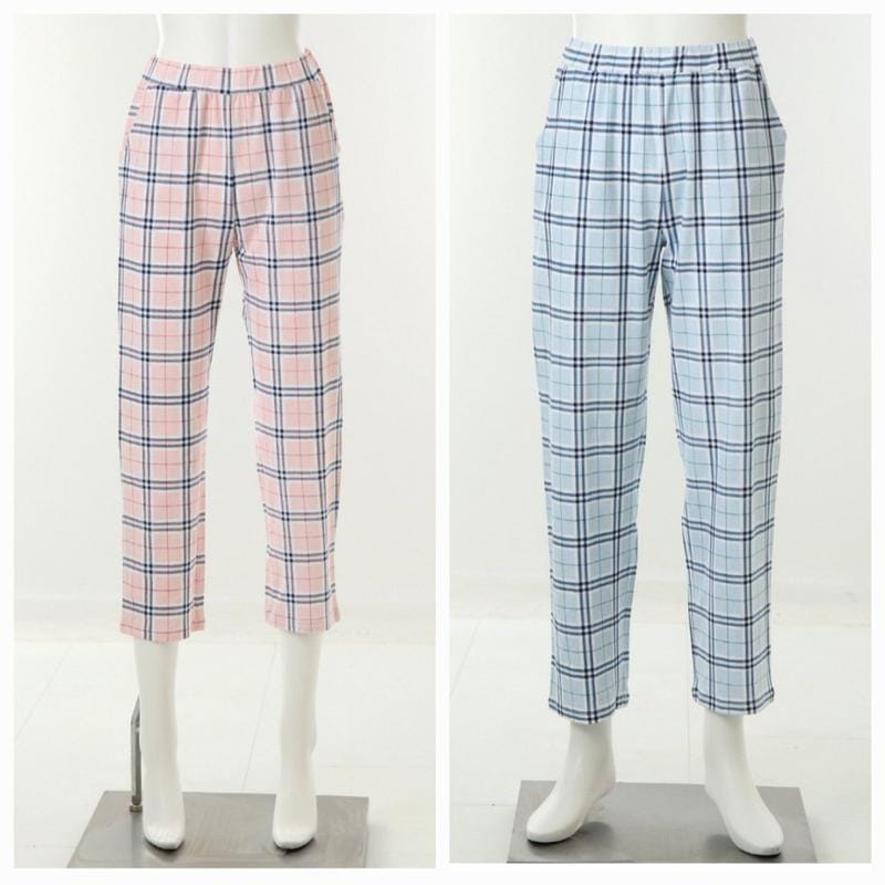 柔らかく伸縮性に優れた綿スパンチェック柄プリントカップルパンツD_J(VEPA101M/VEPA101W)