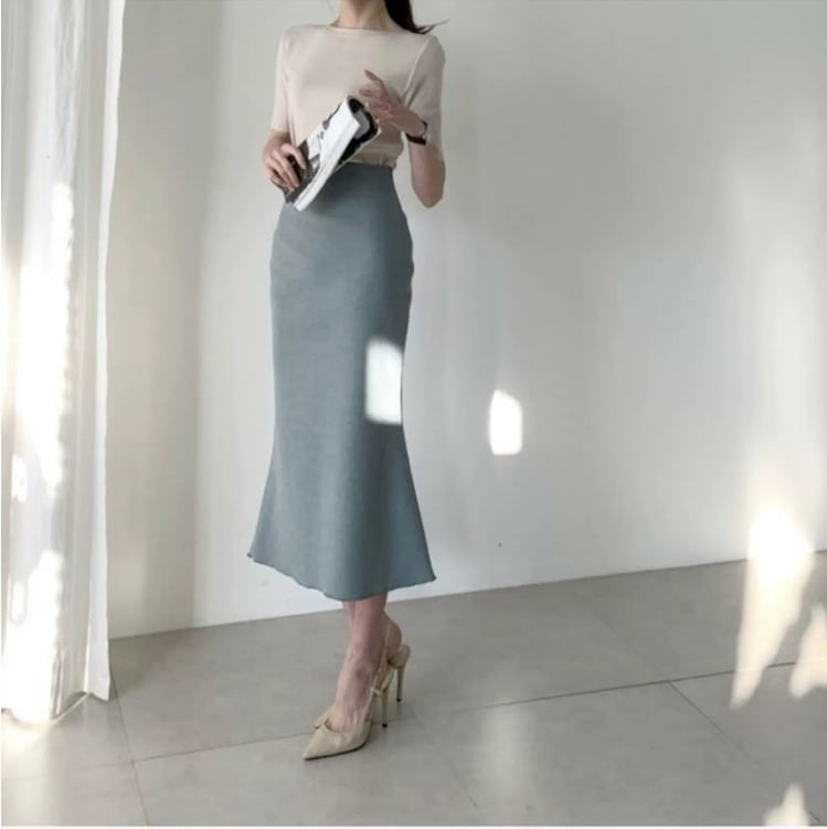 トップス Tシャツ ニットソー 袖あり 5分袖 五分袖 ラウンドネック 襟なし スリム 細身 ニット サマーニット かわいい 大人可愛い きれいめ シンプル カジュアル 大人 上品 おしゃれ お洒落