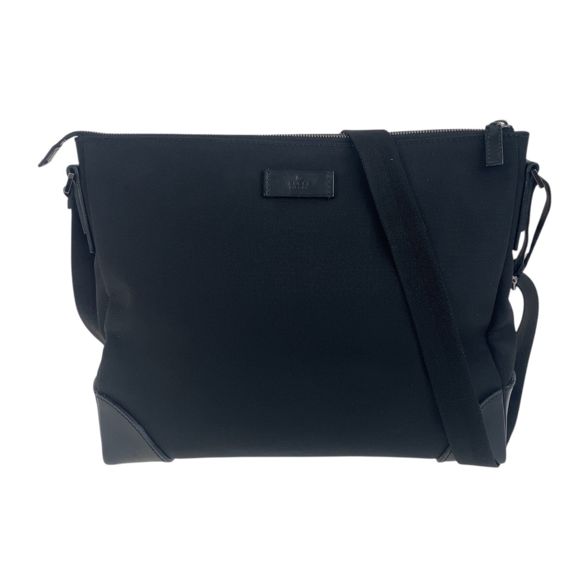 美品 ブラック 黒 シルバー金具 ナイロン/レザー 110054 斜め掛け ショルダーバッグ メッセンジャーバッグ メンズ 503792