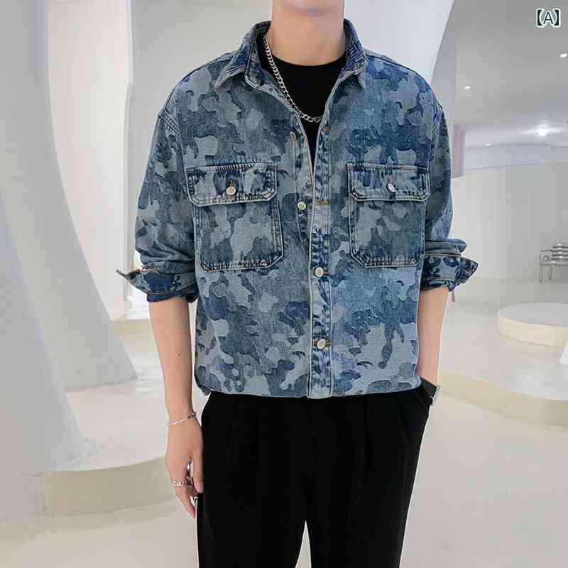 アウター メンズ カジュアル おしゃれ レトロ デニムジャケット 迷彩 カジュアル ファッション トップス 春秋 紳士服 6,490円