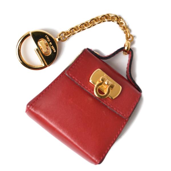 サルヴァトーレ キーリング/キーホルダー/チャーム Salvatore Ferragamo ガンチーニ バッグモチーフ ダークレッド/ゴールド 225641