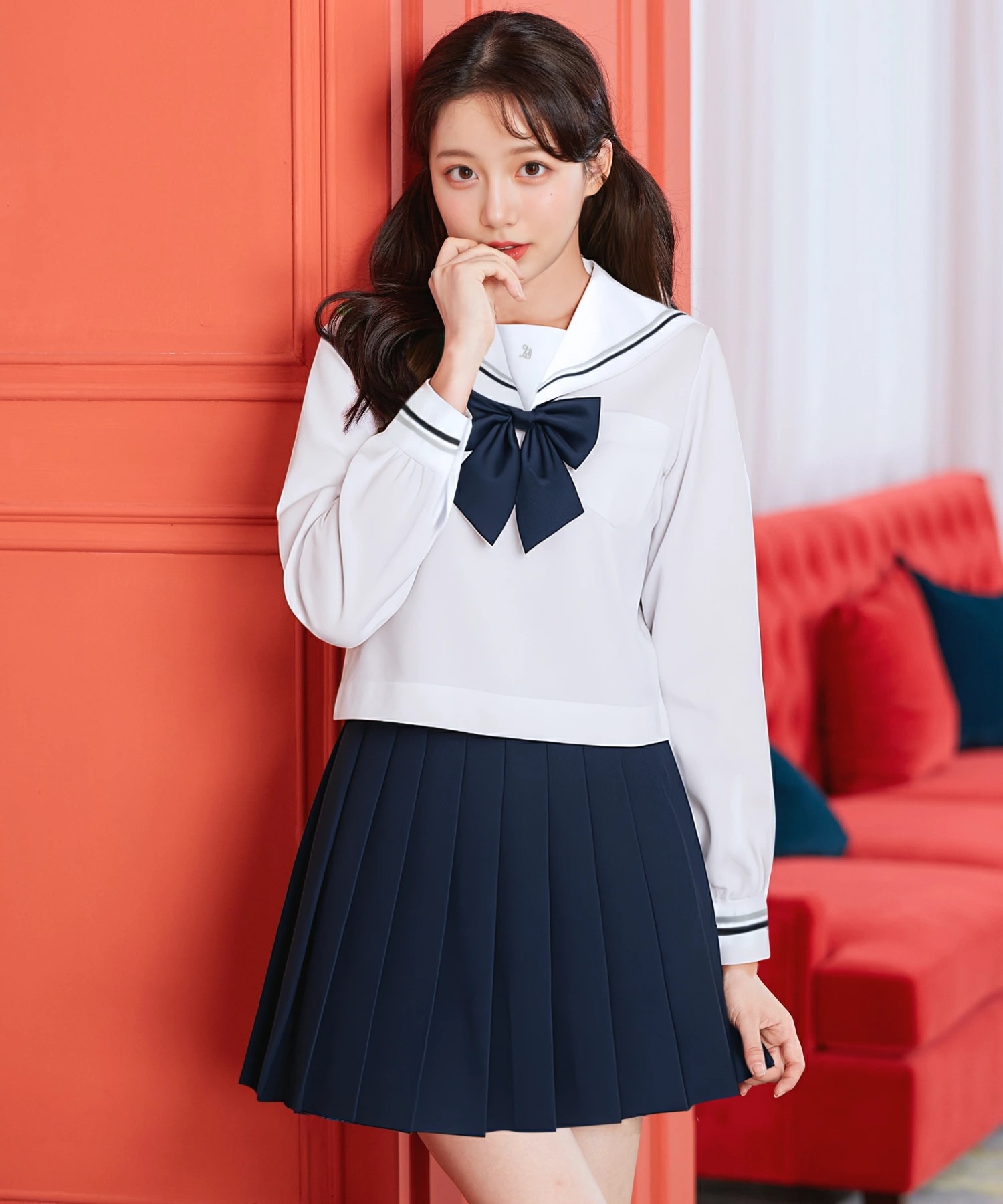 新品限時!優!惠! ハロウィン コスプレ 制服 セーラー服 長袖 大人 ブラウス クロップド丈 スカート リボン セット 3点セット S M L 2L ホワイト ネイビー 定番 女子高生 高校生 中学