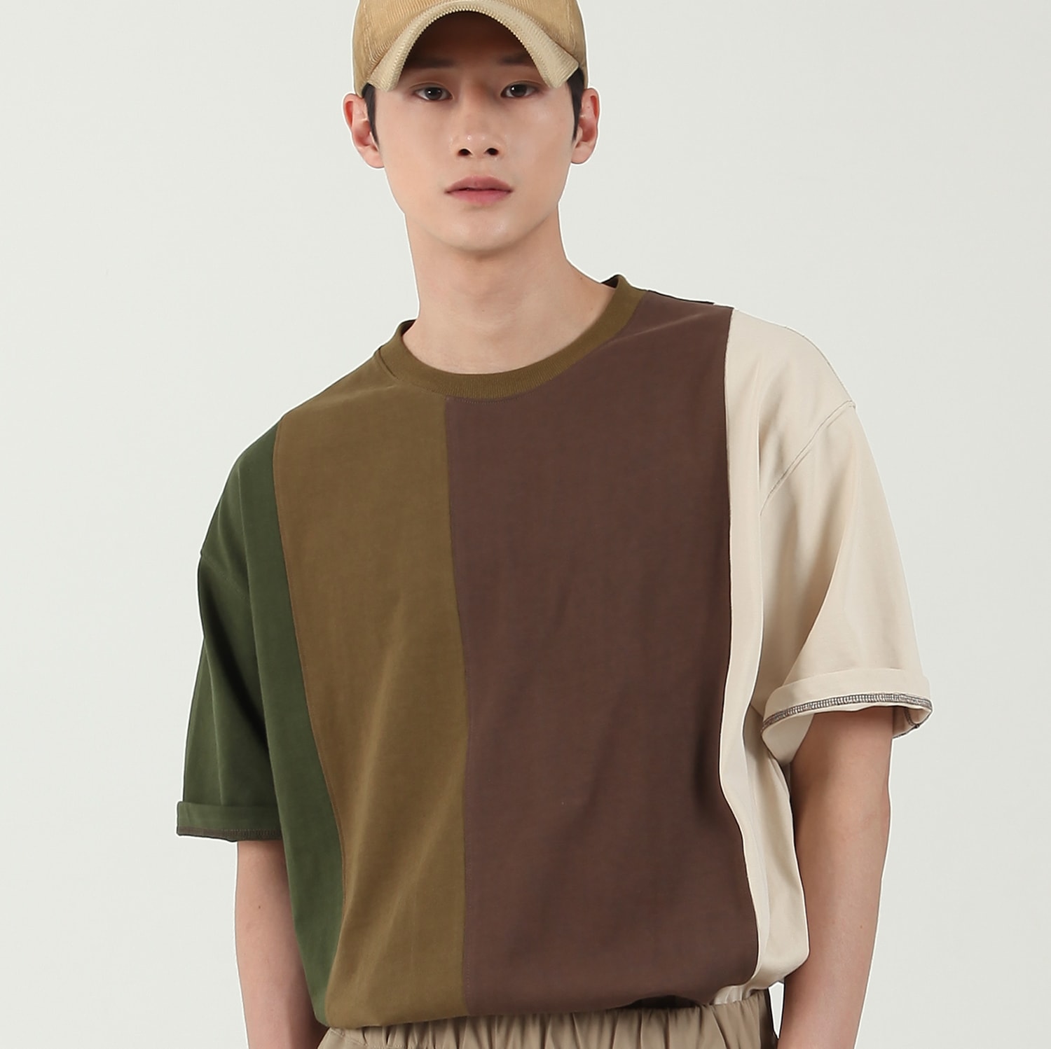BLOCK T-SHIRT_GREEN 韓国 ブロック 半袖Tシャツ