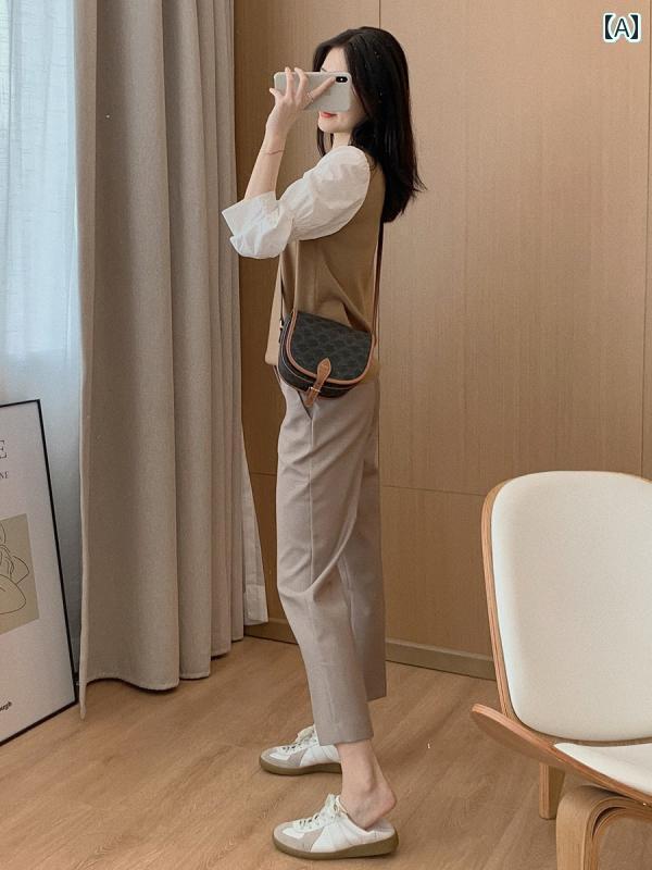 スラックス レディース 夏 薄手 クロップドパンツ ストレート センタープレス ポケット ハイウエスト カジュアル オフィス シンプル 黒 グレー 大きめサイズ