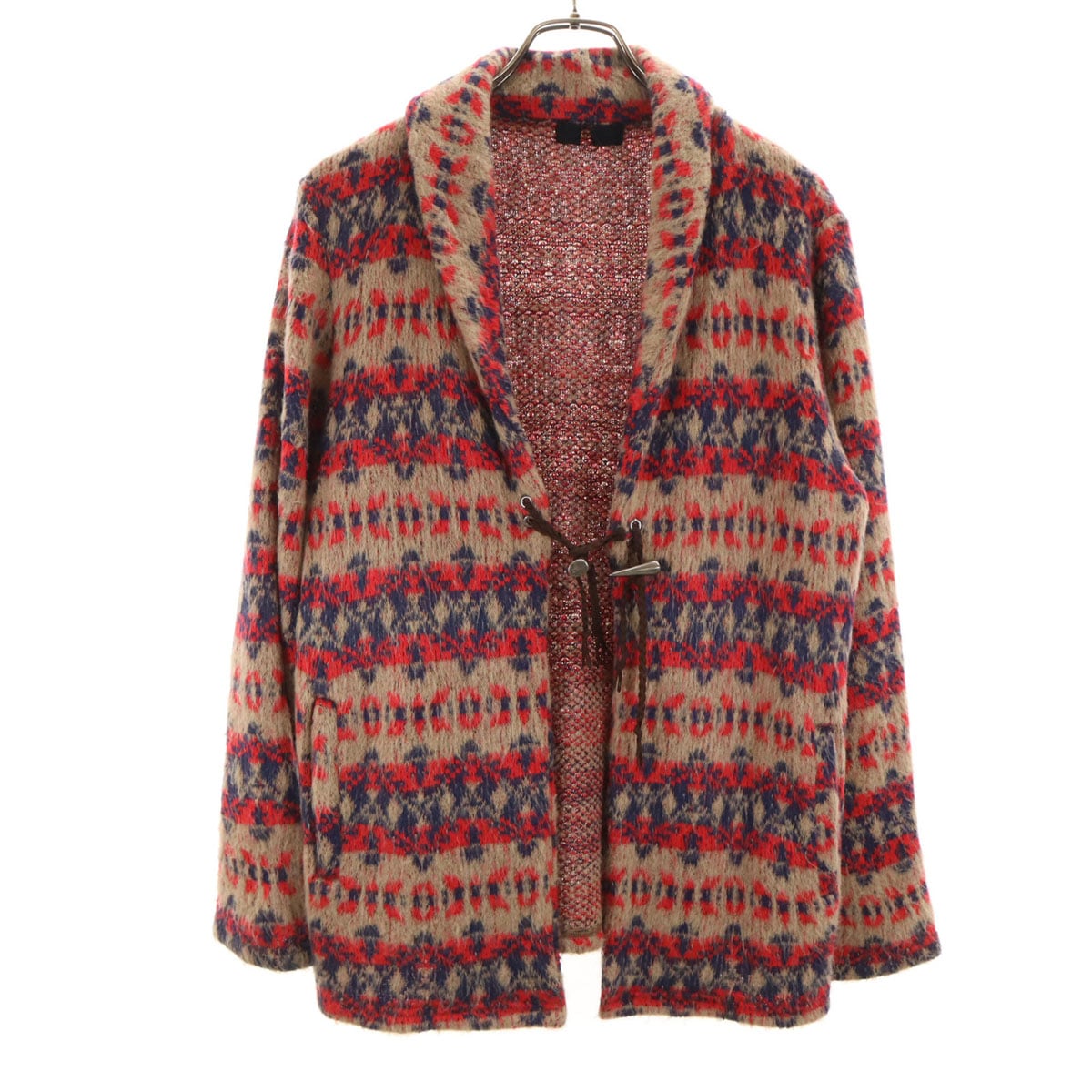 ueno-shokai 上野商会 日本製 総柄 長袖 ショールカラー ニット カーディガン M レッド系 メンズ 古着