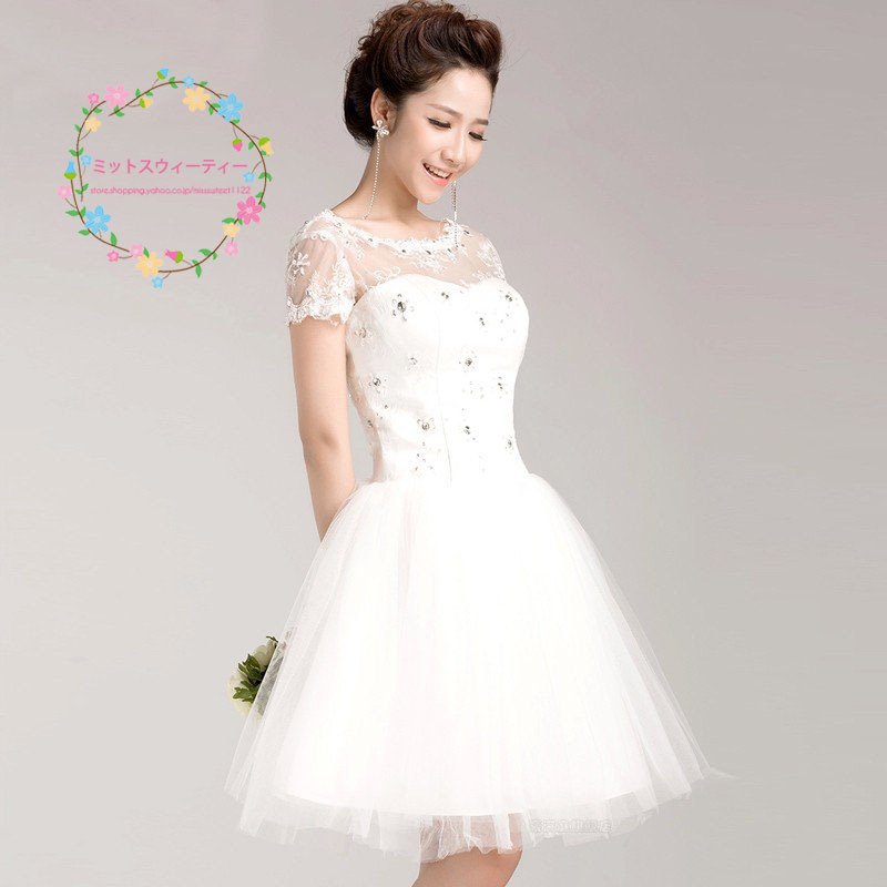 ミニドレス 白 安い ウエディングミニドレス 結婚式 レース ワンピース 発表会 披露宴 パーティー