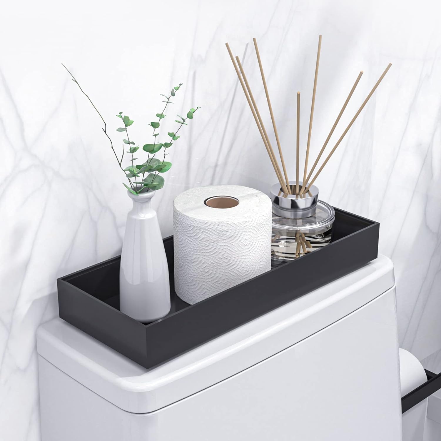 Toilet Tank Tray for Modern Black Bathroom Decor Set of 2 Toilet Tank Topper Paper Storage Decorativ