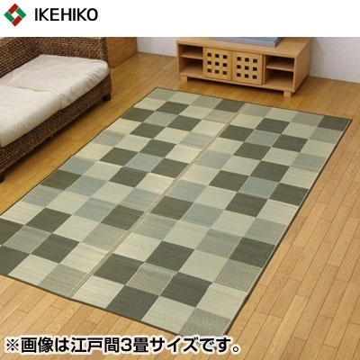 イケヒコ・コーポレーション 純国産 い草花ござカーペット 『ブロック』 グリーン 江戸間4.5畳（約261×261cm） 4117604 【送料無料】