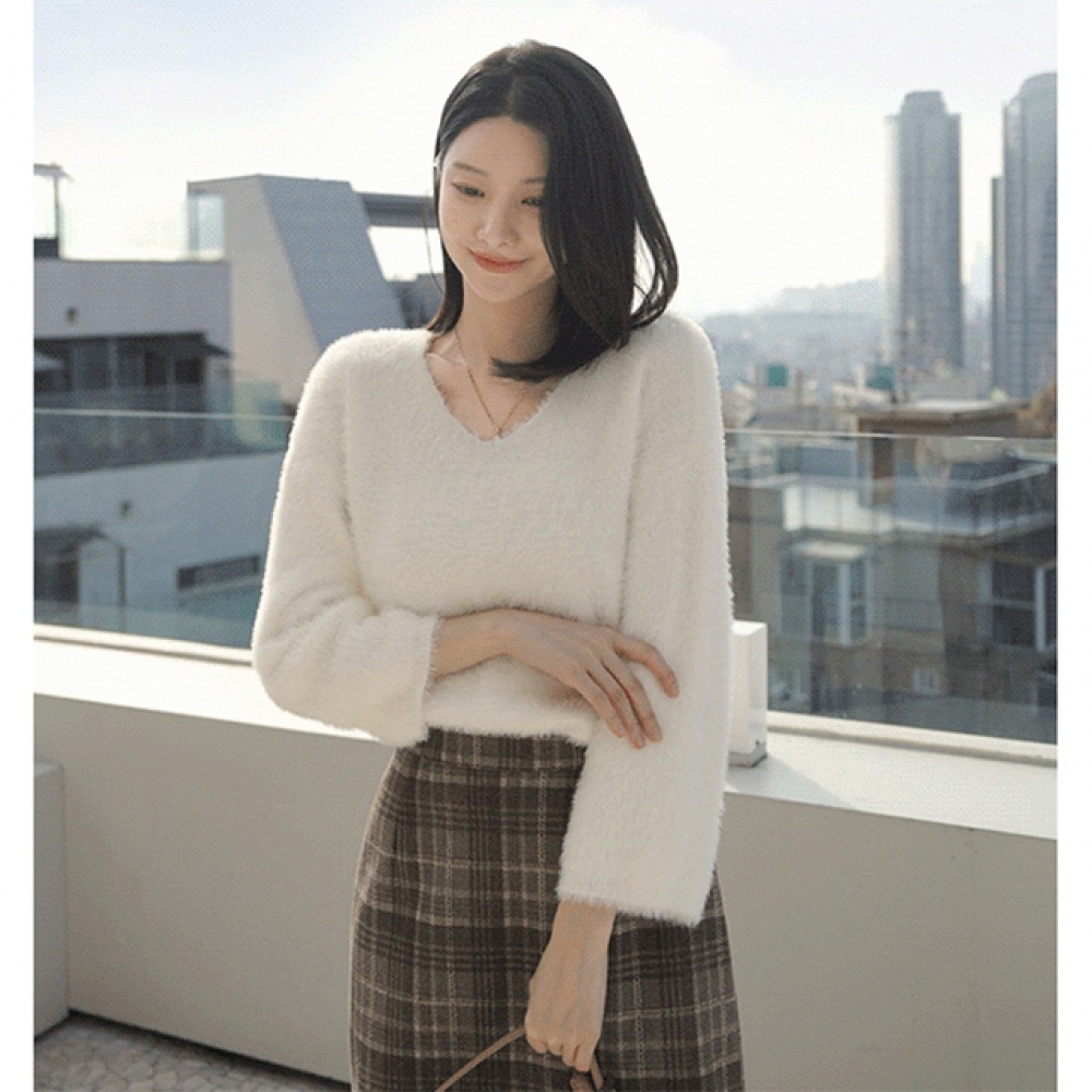 Click & Funny [ミンク] スーパーソフト Vネックファーニット